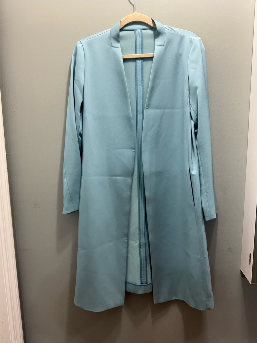 Light Blue Open Front Long Coat